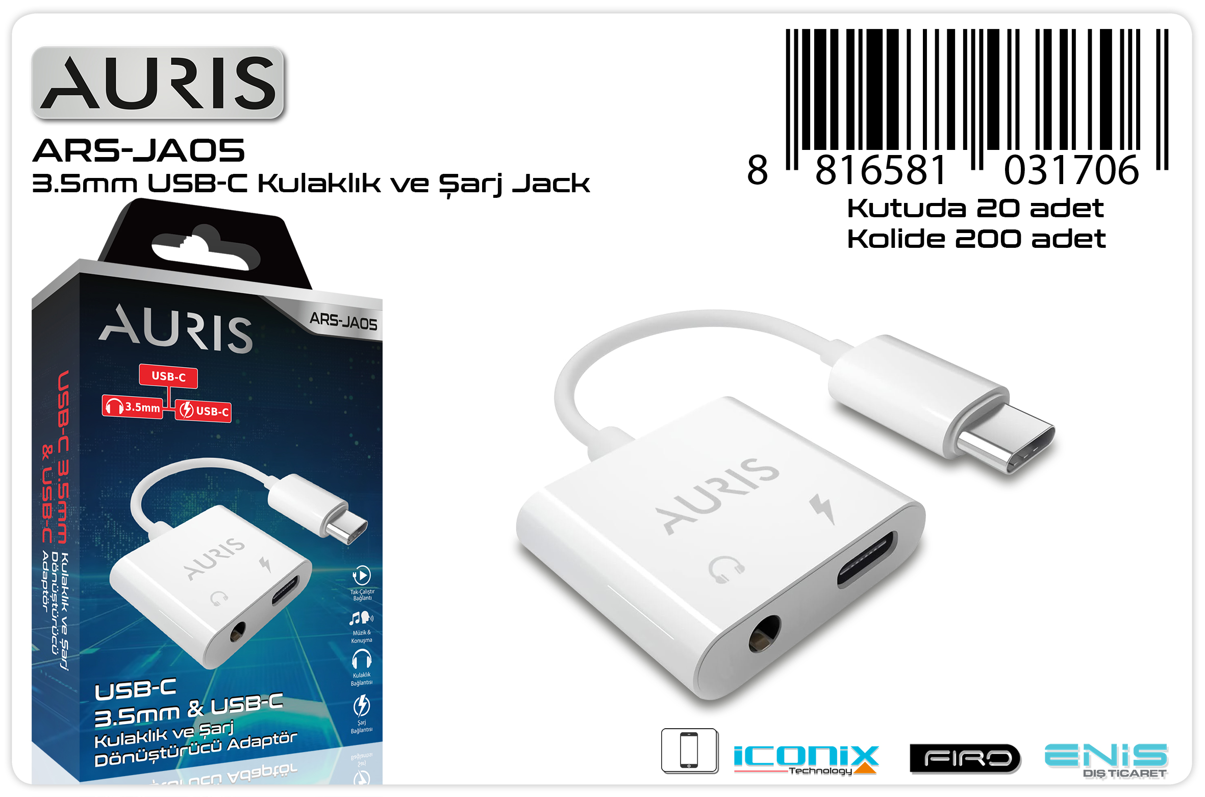 🎧🔌 Auris JA05 USB-C  3-5mm Jack Dönüştürücü  Şarj ve Müzik Keyfi Aynı Anda